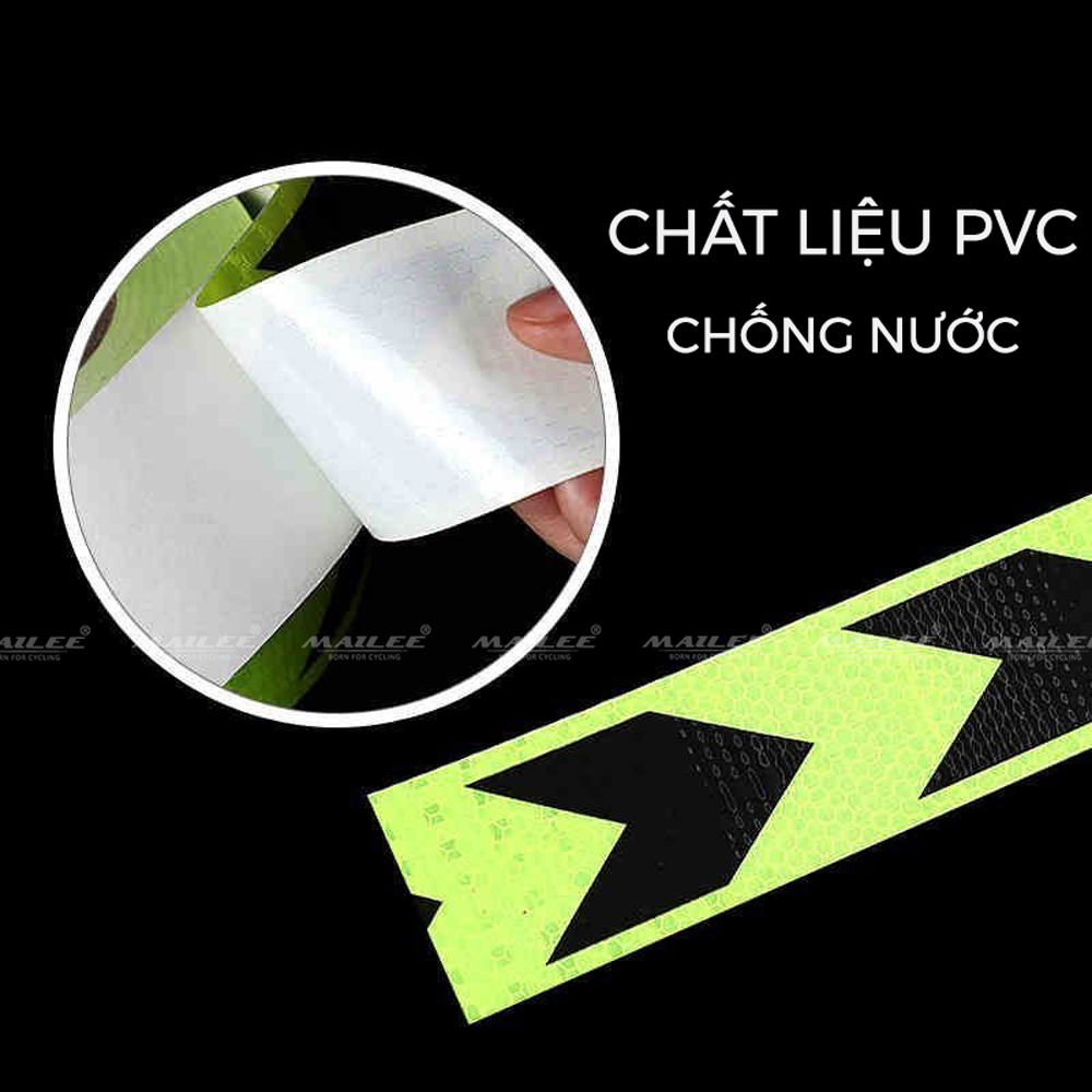 Băng Dính Phản Quang khổ rộng 10 cm x 25 mét, Cảnh Báo An Toàn Hình Mũi Tên Dùng Dán Xe Ô tô, Thùng Xe Tải, Định Hướng An Toàn, chất liệu PVC Chống Thấm Nước - Mũi Tên Xanh Đen - Mai Lee