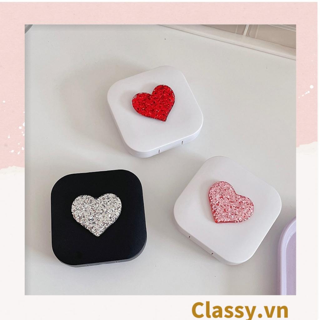 Hộp đựng kính áp tròng Classy 2 màu đen trắng đính hạt bling bling, họa tiết trái tim PK1670 | Hộp đựng kính áp tròng