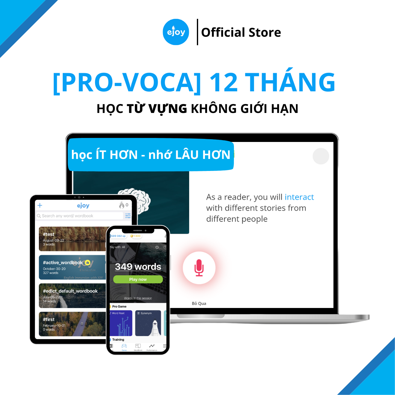 Gói học Tiếng Anh eJOY  12 tháng - lưu và tra từ vựng không giới hạn, xem video song ngữ