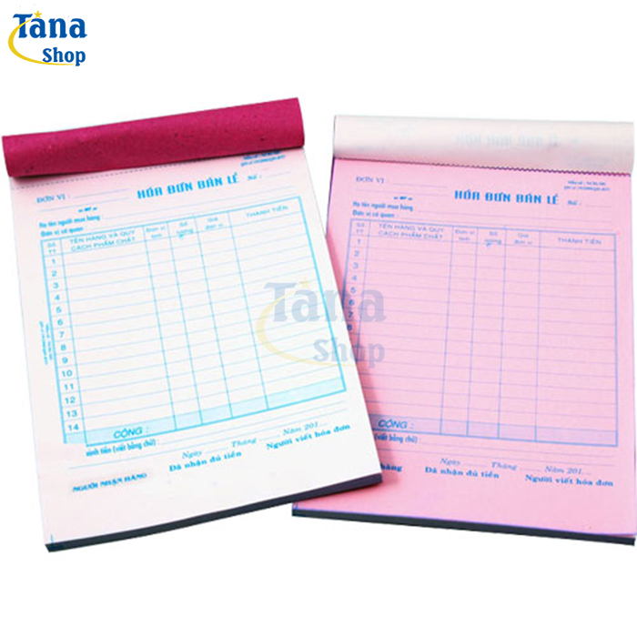 10 cuốn hóa đơn bán lẻ 1 liên (100 tờ), 2 liên (50 bộ), 3 liên (50 bộ) 13x19