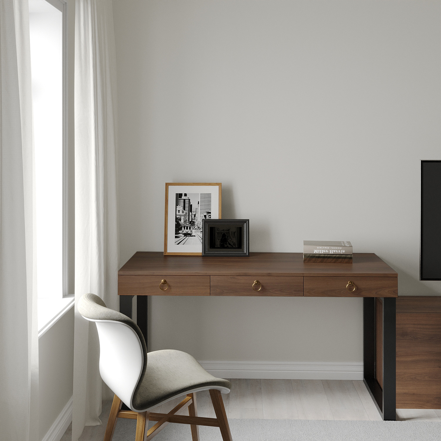 [Happy Home Furniture] WESLEY, Bàn làm việc chân sắt - 3 ngăn kéo,  140cm x 59cm x 75cm ( DxRxC), BAN_012