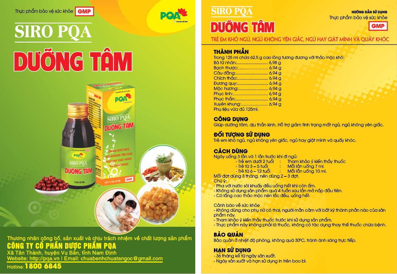 Dưỡng Tâm PQA Giúp Xoa Dịu Thần Kinh Hỗ Trợ Giảm Tình Trạng Mất Ngủ Dùng Cho Trẻ Em Khó Ngủ, Không Yên Giấc Hộp 125ml