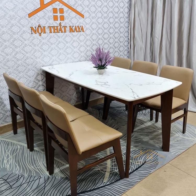 Bộ bàn mặt đá nhập khẩu Malaysia 6 ghế Hana 1m6 chân chữ A