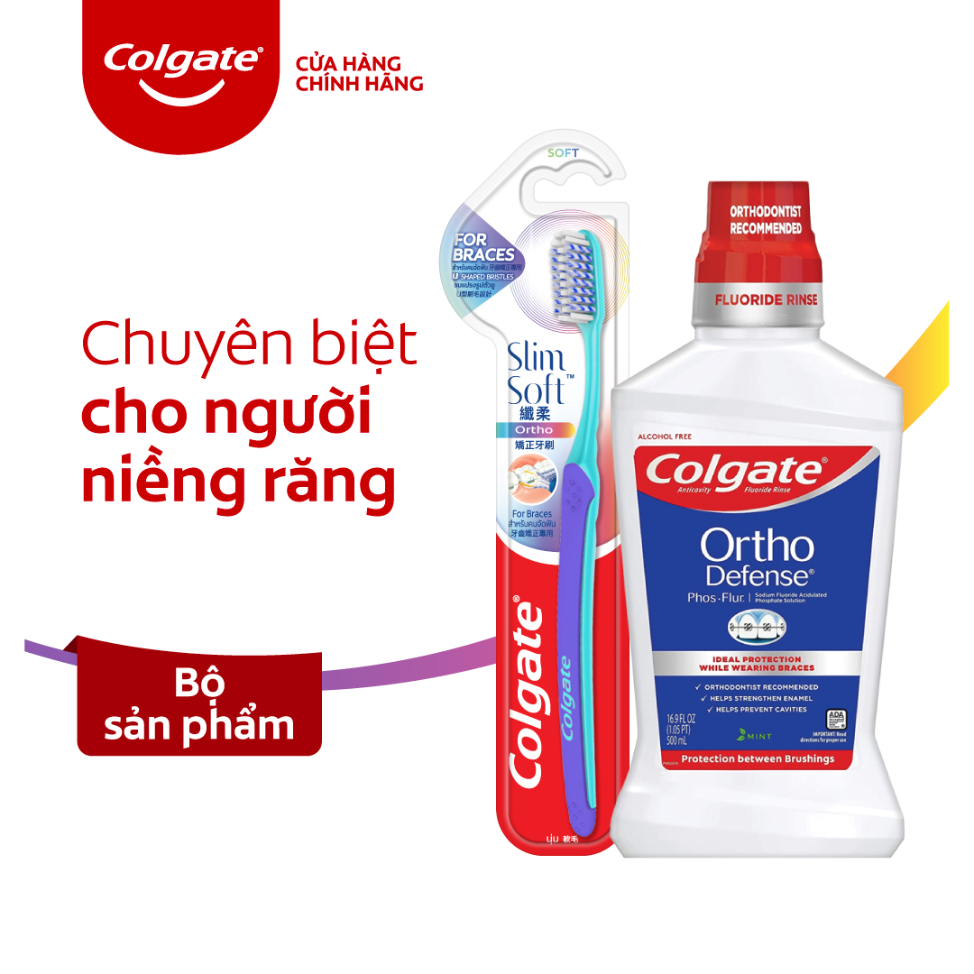 Combo Bàn chải đánh răng Ortho và Nước súc miệng Ortho 500ml dành cho người niềng răng