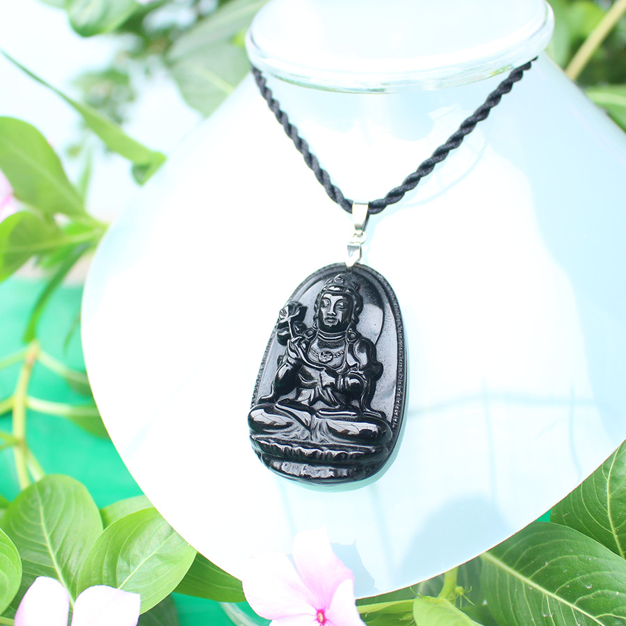 Mặt dây chuyền Phật bản mệnh cho Nữ tuổi Ngọ, Mệnh Mộc, Đá Núi Lửa Obsidian, Phật Đại Thế Chí Bồ Tát, Cỡ to, AKO6