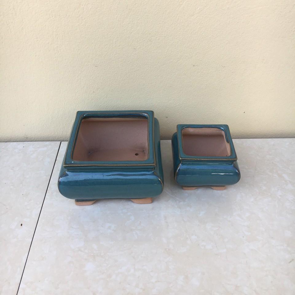 Chậu bonsai Vuông mini men hỏa biến gốm Bát tràng 2 size BM-48