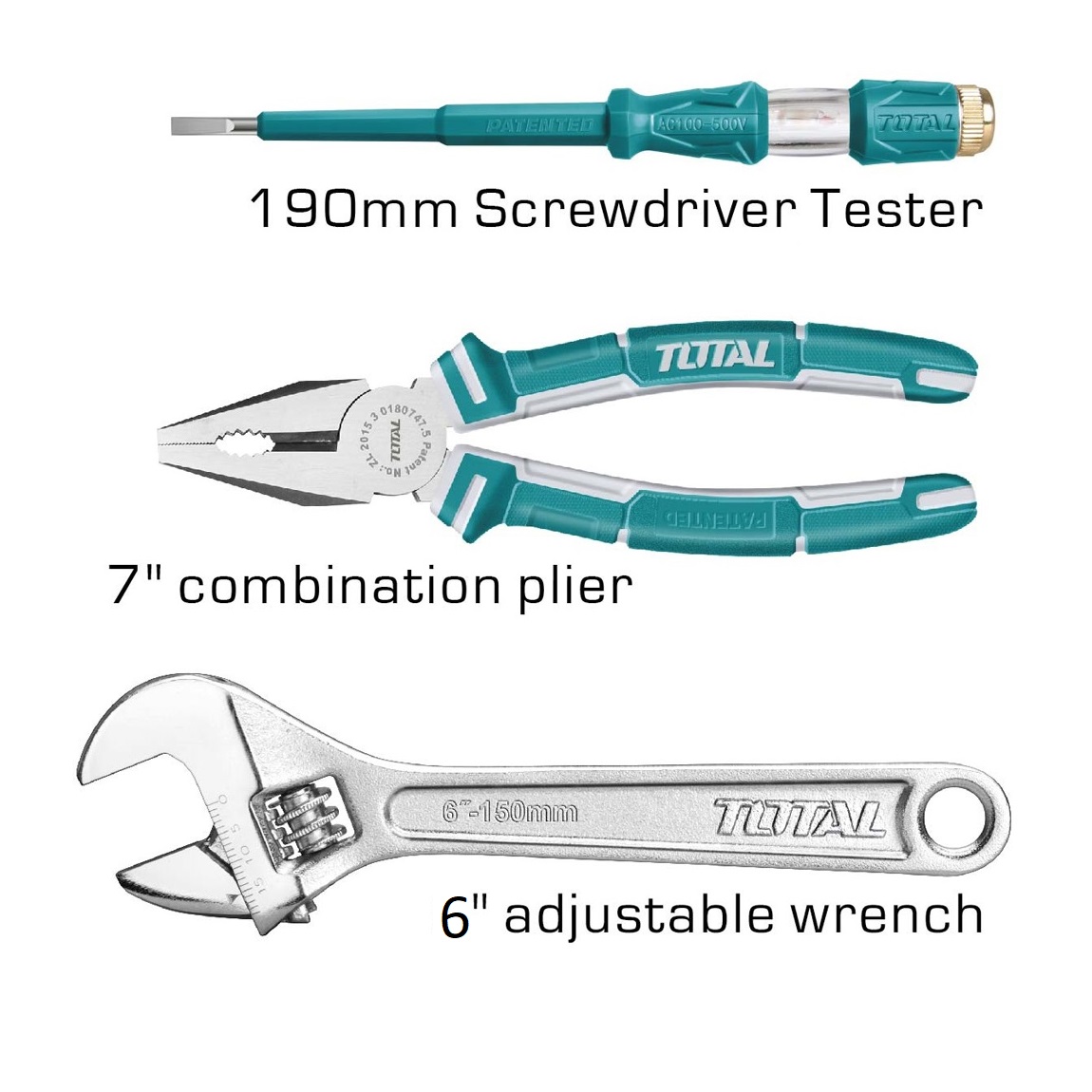 Bộ dụng cụ 7 món gồm thước, dao, kềm, tua vít, mỏ lếch, bút thử điện TOTAL THKTHP90076 - Đa năng, 7in1, làm từ thép chuyên đụng CR-V