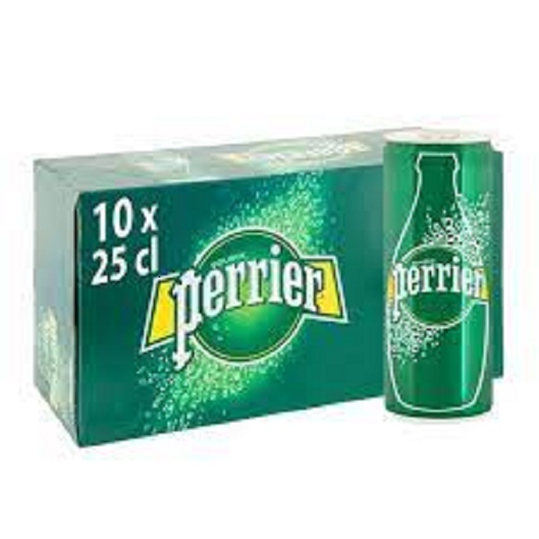 1 thùng tương đương 10 lon nước khoáng thiên nhiên bổ sung gas từ nguồn hiệu Perrier (dạng lon) 250ml/lon