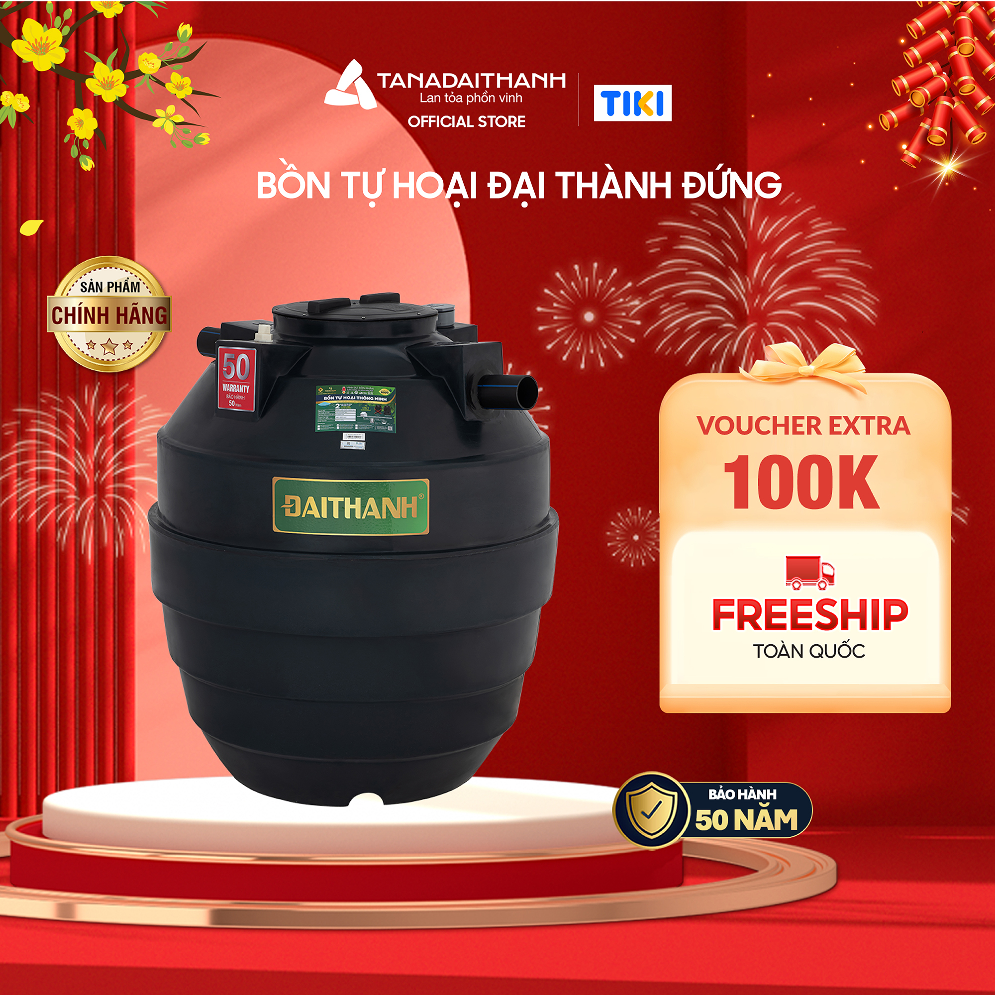 Bồn nhựa tự hoại Tân Á Đại Thành Đứng 500L 1000L 1500L 2000L Chính Hãng, Bảo hành 50 năm