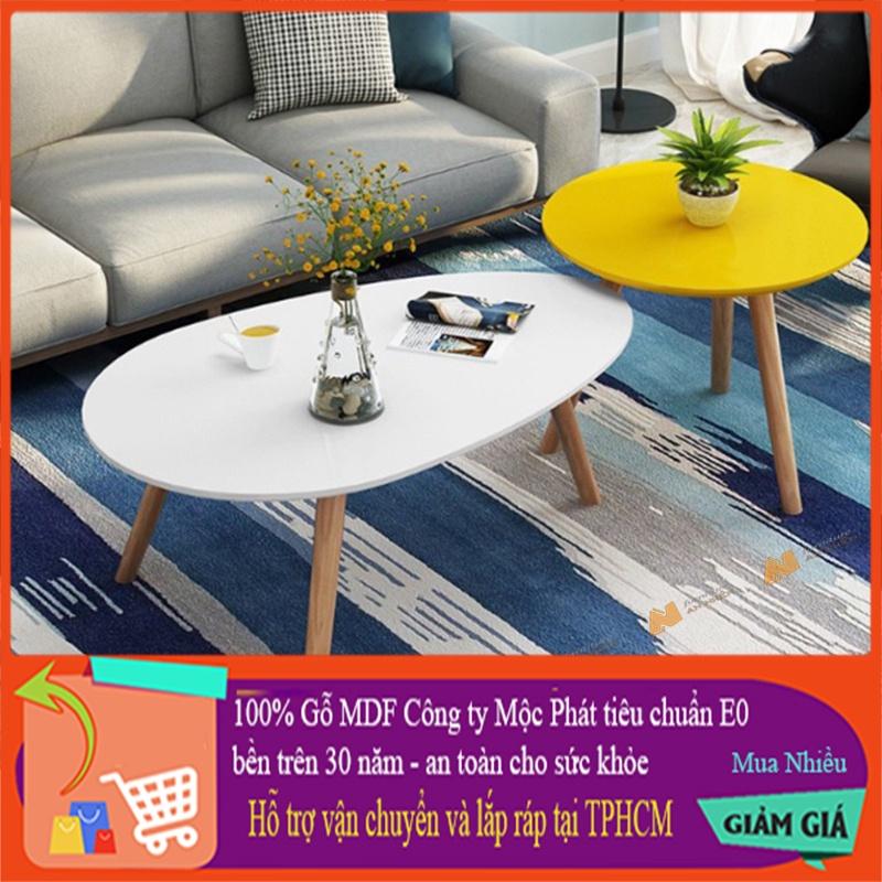 Made in VN bàn trà sofa hình trứng chân gỗ tiện sơn lót PU gỗ mdf 17mm công ty Mộc Phát độ bền trên 30 năm AN045