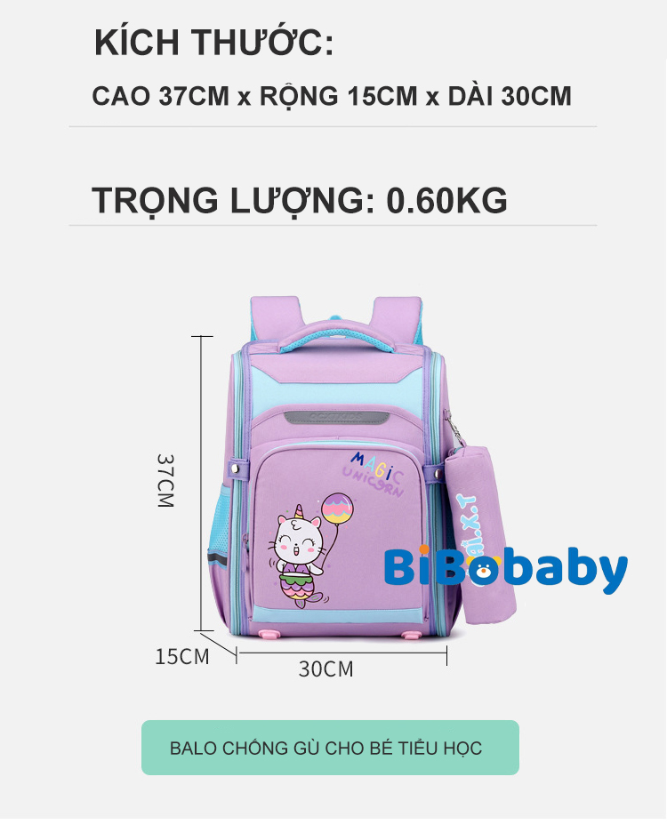 Balo chống gù cho bé đi học tiểu học form hộp đứng nhiều ngăn vải oxford cao cấp 3228