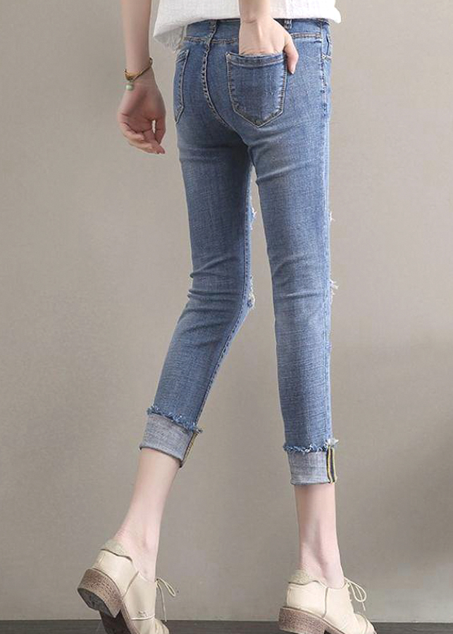 Quần jean xịn nữ rách lót lưới,thiết kế bụi và ôm dáng chuẩn-119