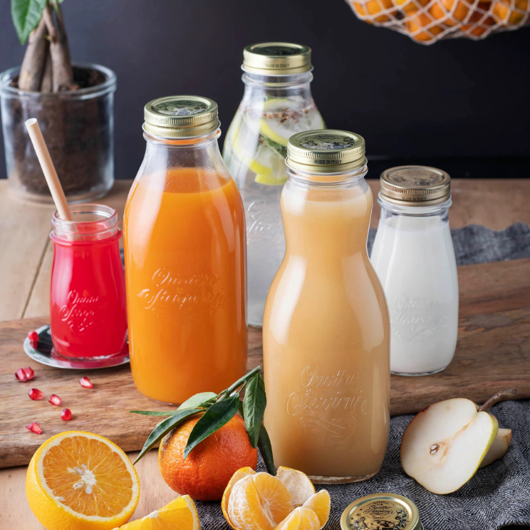 Quattro chai thủy tinh bầu nắp vặn 1000ml Bormioli Rocco Ý - Hàng Chính Hãng