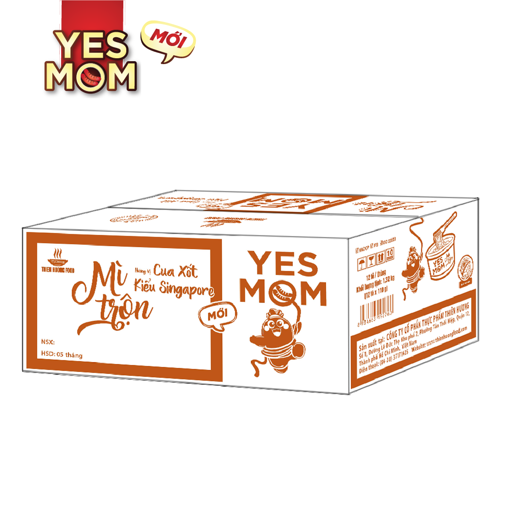 Thùng 12 tô Mì Tô Trộn Cua Xốt Kiểu Singapore Yes Mom 110gr/ Tô