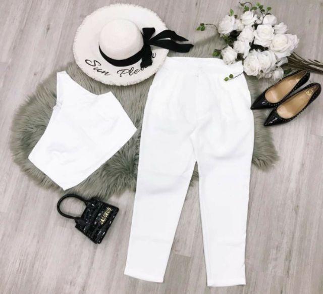 Sét áo 1 vai cách điệu quần tây