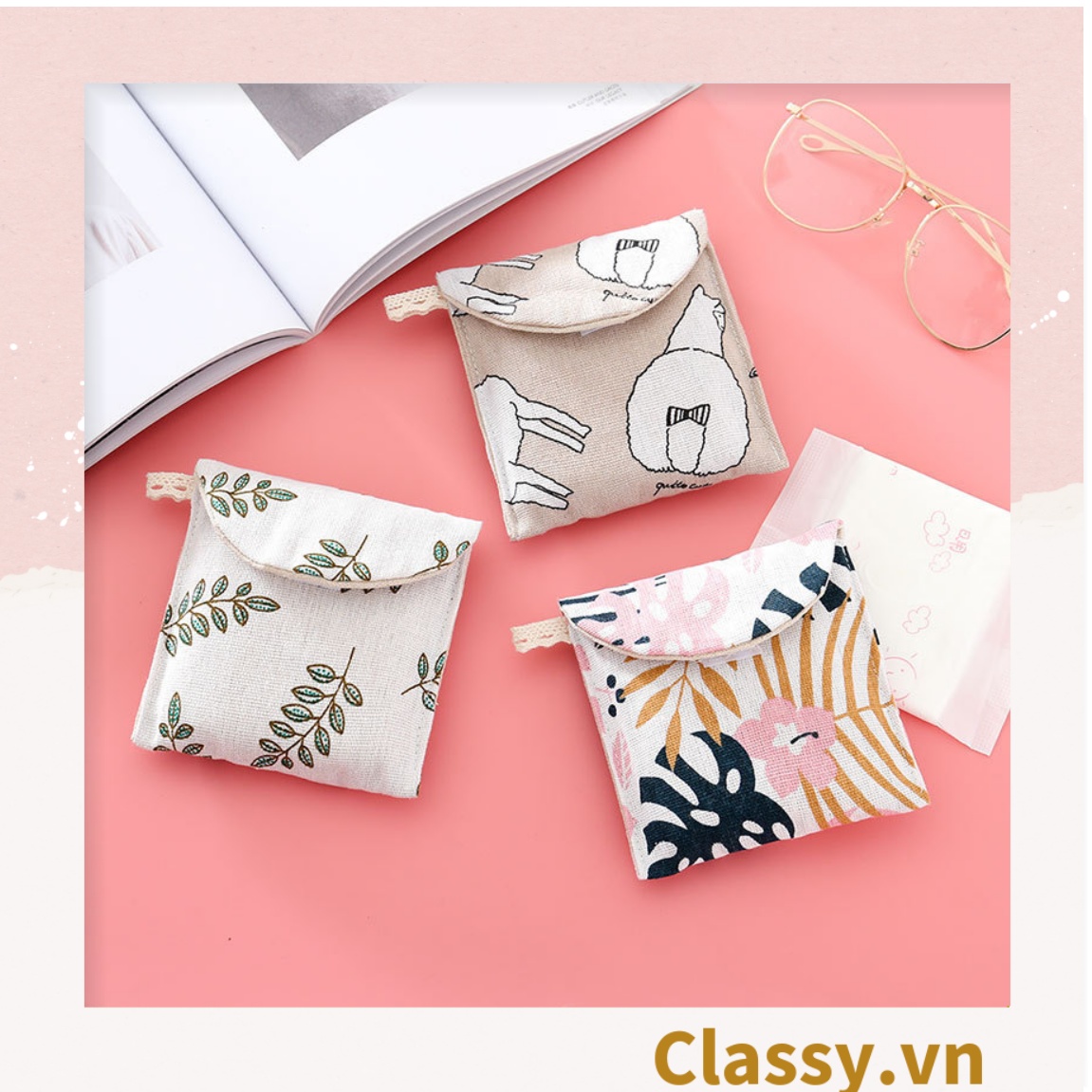 Túi vải cầm tay mini kích cỡ 13CM, nhiều màu nhiều họa tiết đựng phụ kiện PK1288
