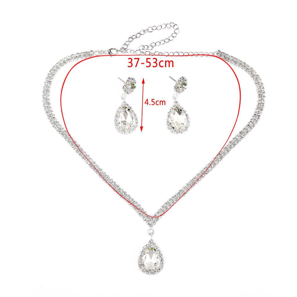 Wedding Prom Bridal Crystal Diamante Tear Drop Necklace Earrings Jewelry Set
