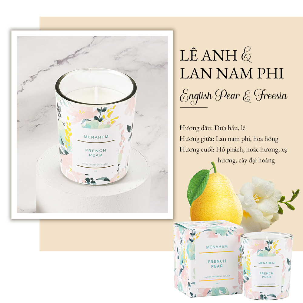 Nến thơm Menahem 50 gram mẫu mới 2023 sáp đậu nành không khói tự nhiên - thư giãn giải tỏa căng thẳng mệt mỏi