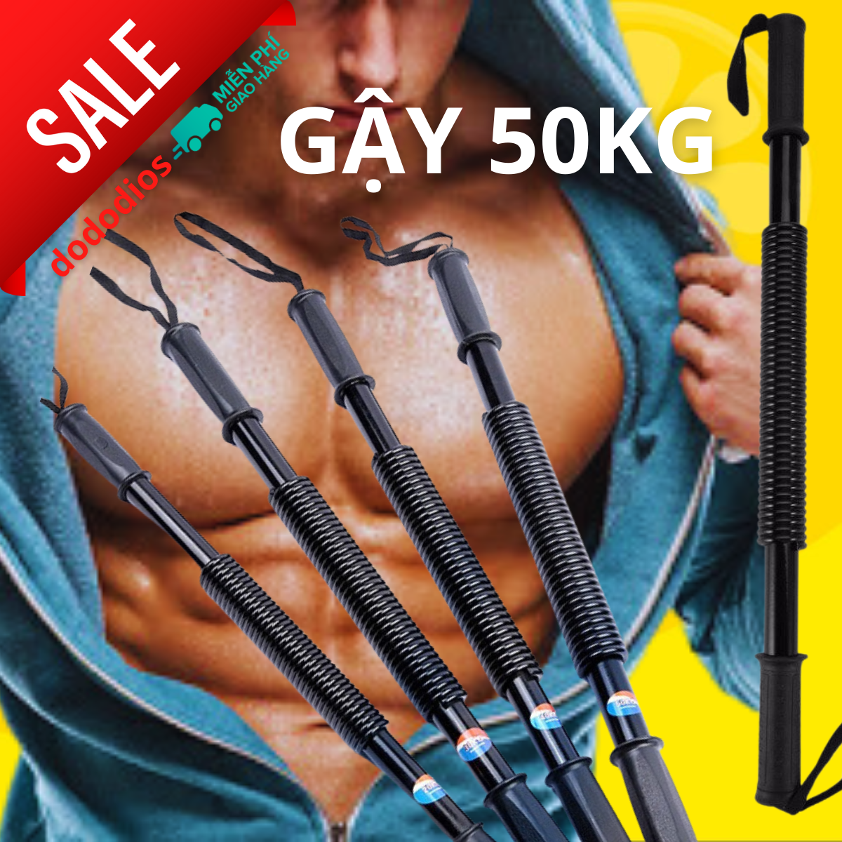 Gậy lò xo 50kg hãng dododios tập cơ tay, vai, xô tập gym tại nhà - Hàng chính hãng dododios