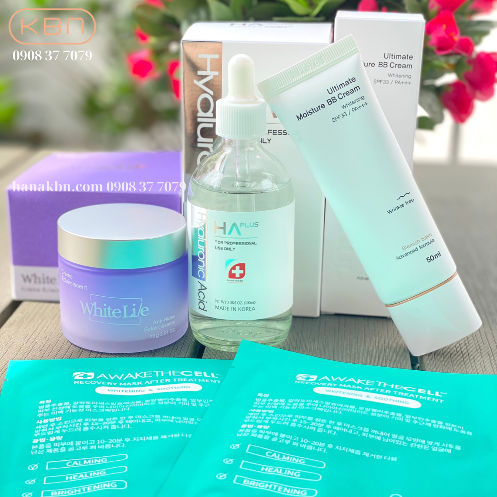 Combo Sản Phẩm Kem Dưỡng White Lie + HA Plus 100ml + Kem Chống Nắng Ultimate Moisture BB Cream + Tặng 2 Mặt Nạ Soothing