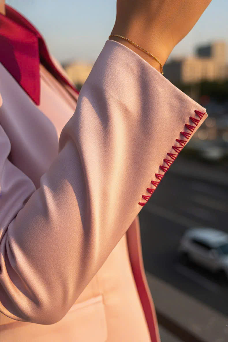 Áo Khoác Blazer, Áo vest Nữ Hồng Pastel Thêu Tay thời trang thiết kế Hity TOP237