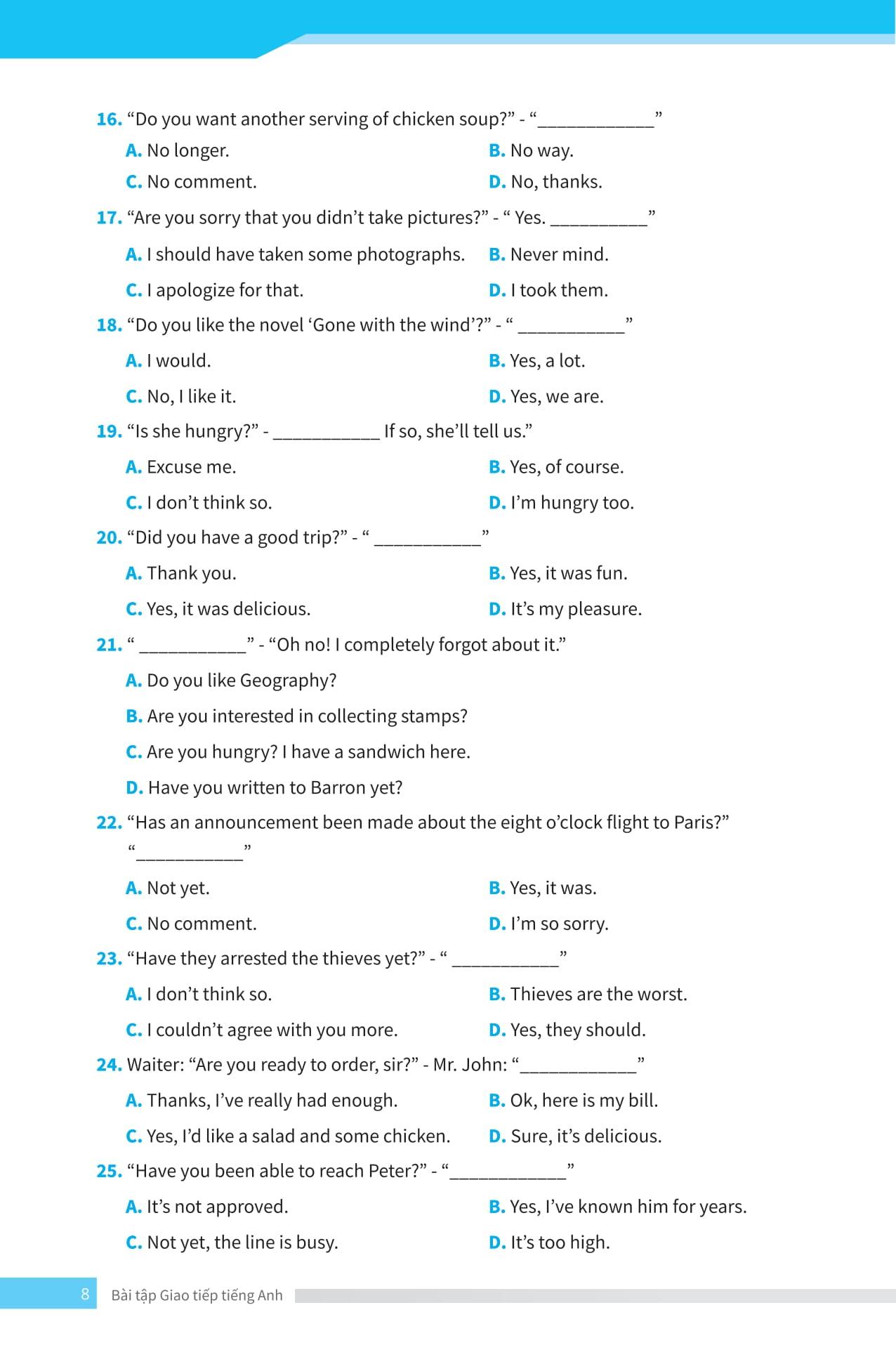 Bài Tập Giao Tiếp Tiếng Anh - Ôn Thi Vào Lớp 10 Và 10 Chuyên