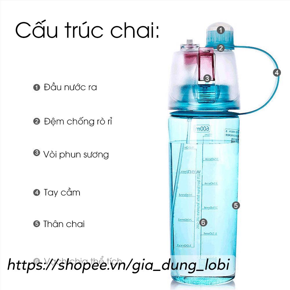 Bình nước phun sương thể thao 600ml Bình đựng nước có vòi xịt phun nước