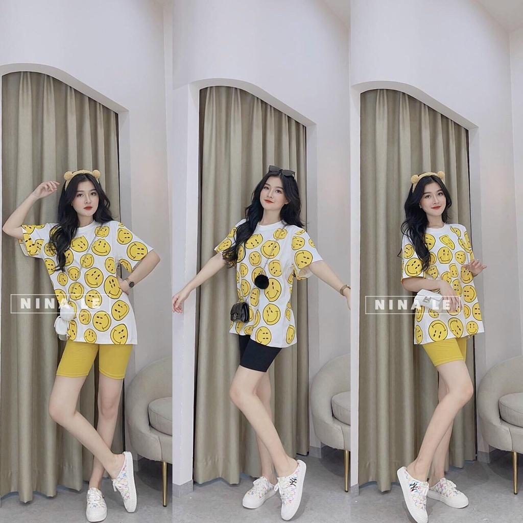 SET BỘ ĐÙI ÁO NỮ FOM IN HÌNH MẶT CƯỜI CUTE KÈM QUẦN THỜI TRANG