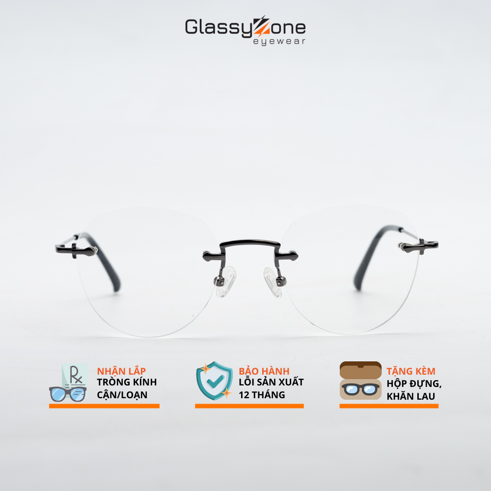 Gọng kính cận, Mắt kính giả cận kim loại không viền Form tròn thời trang Nam Nữ Avery Jagen- GlassyZone