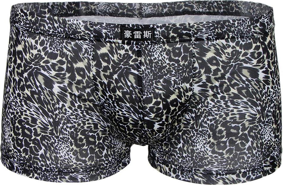 Men's Comfy Black Leopard Print Low Waist Boxer Briefs Underwear Shorts