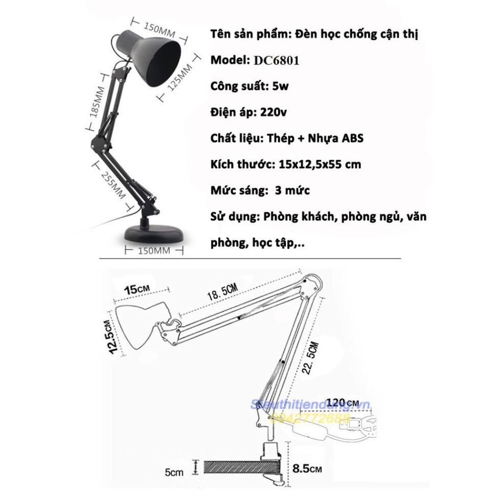 Đèn học để bàn chống cận, đèn học gấp gọn 2 trong 1 có đế và kẹp bàn cao cấp