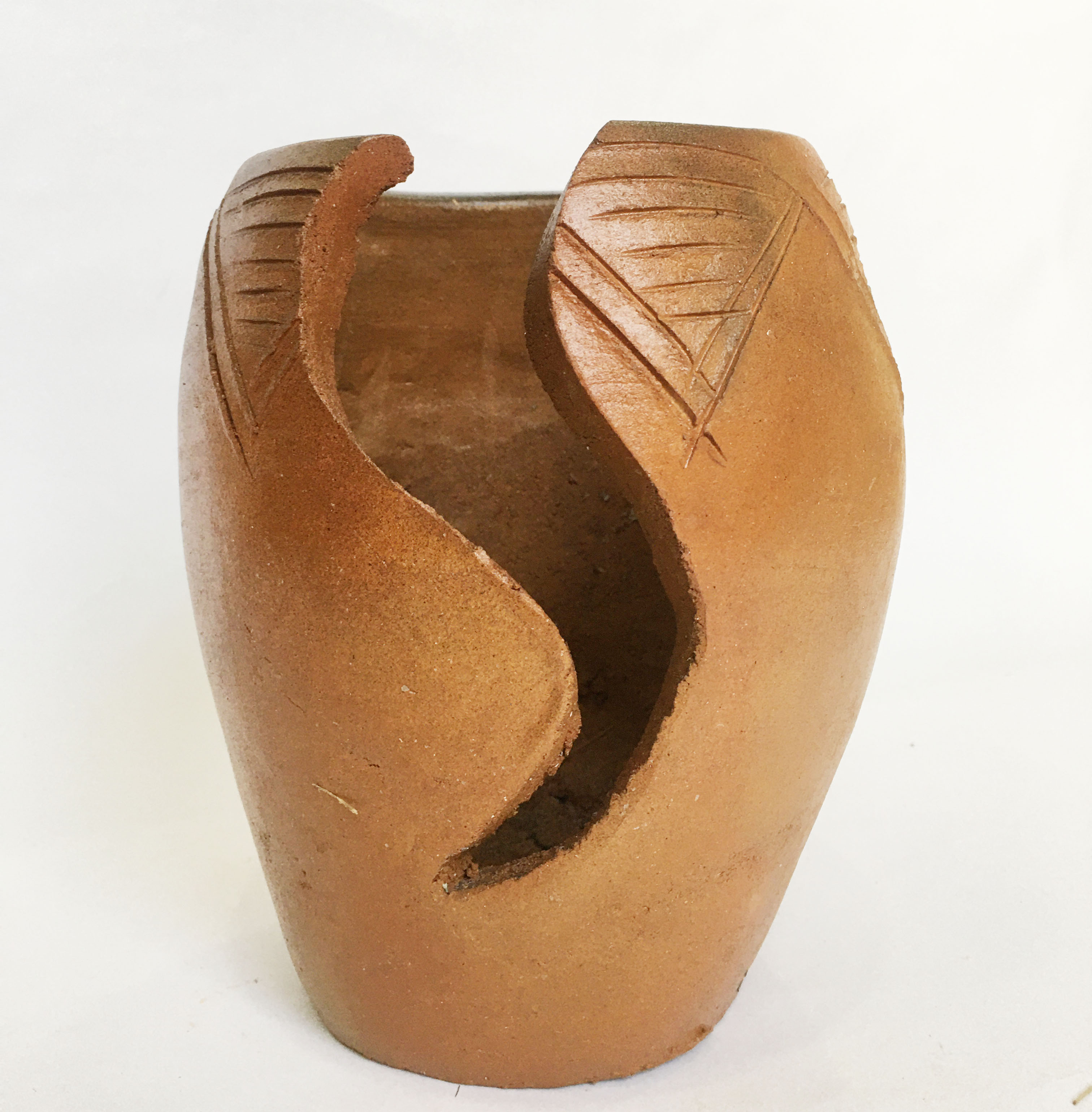 Chậu gốm đất nung trồng sen đá có khoét rãnh - Chậu gốm thủ công Chămpa Bàu Trúc, decor vintage