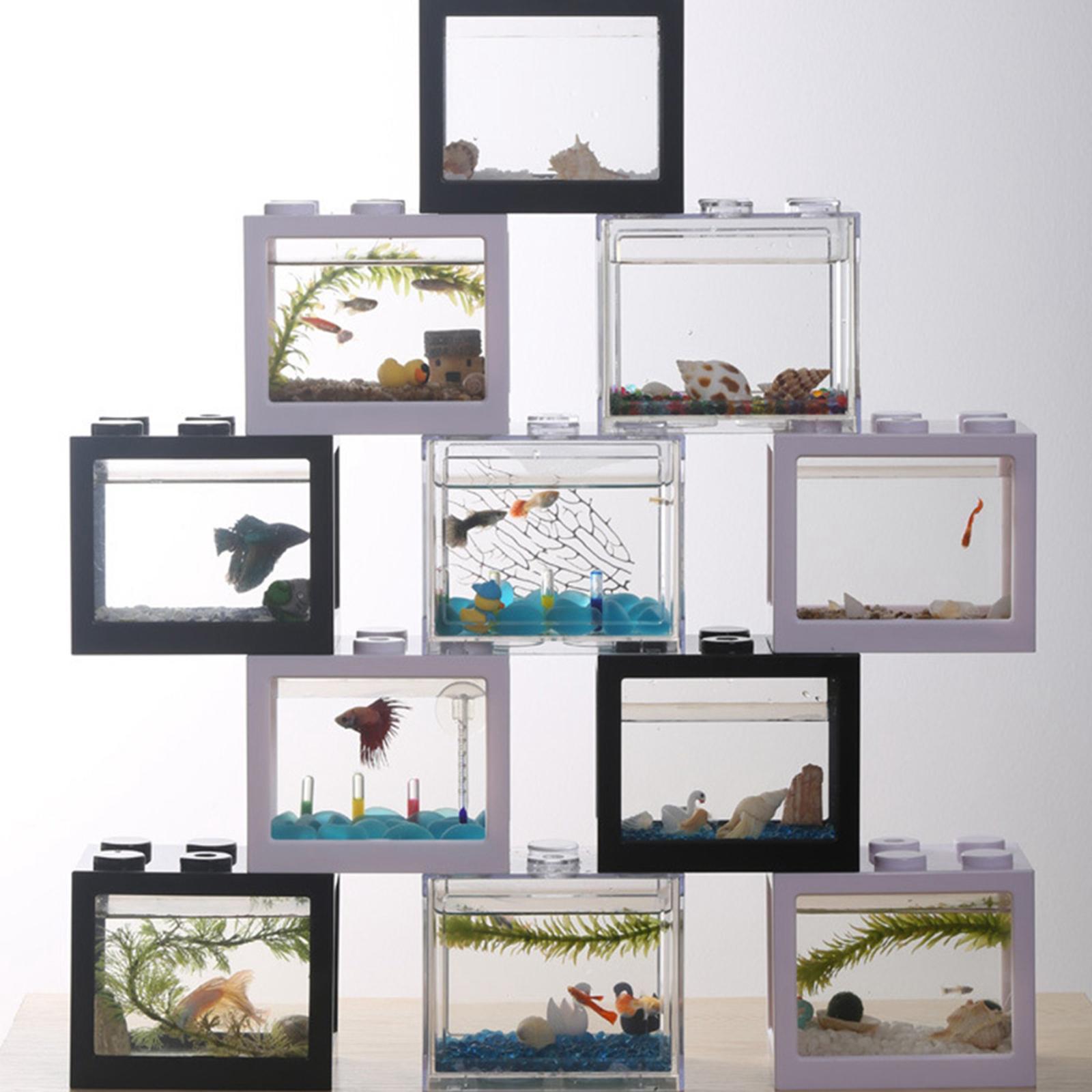 2 Pieces Aquarium Fish Tank Mini Building Blocks Spider Box Home Decor black