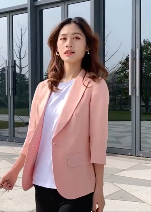 Áo Blazer Nữ Linen Hồng Pastel Hàn Quốc