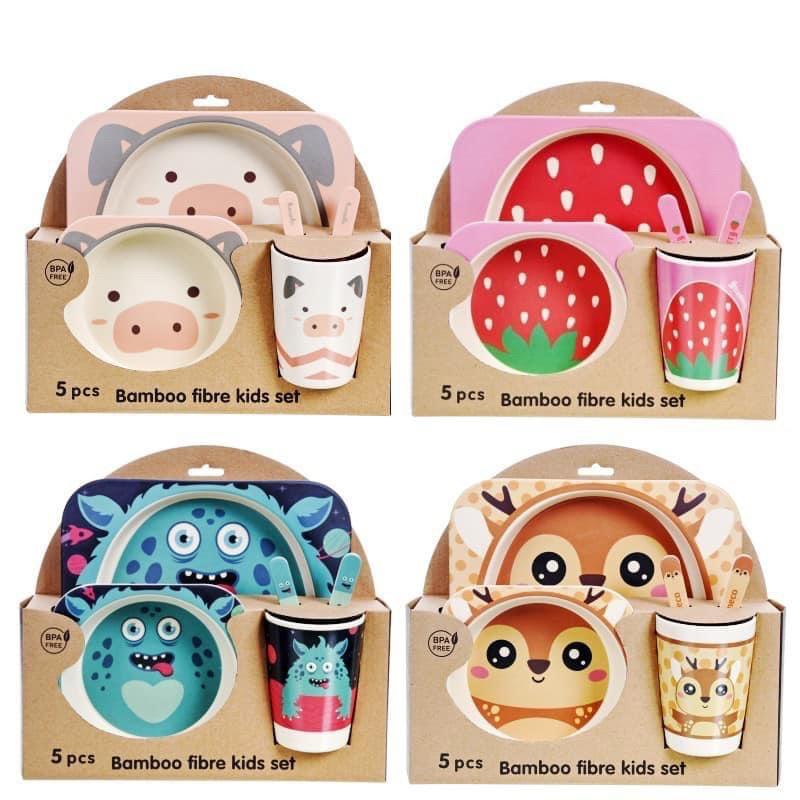 Khay 5 Món Đồ Bát Đĩa Cốc Cho Bé Bữa Ăn Ngon