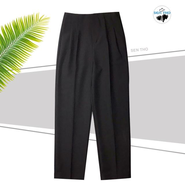 Quần Baggy Nữ Công Sở Xếp Ly Cạp Liền, Hai Khuy Chất Vải Cotton 2 Biên Nhẹ Mát Mau Đen Nâu Tây Trẻ Trung