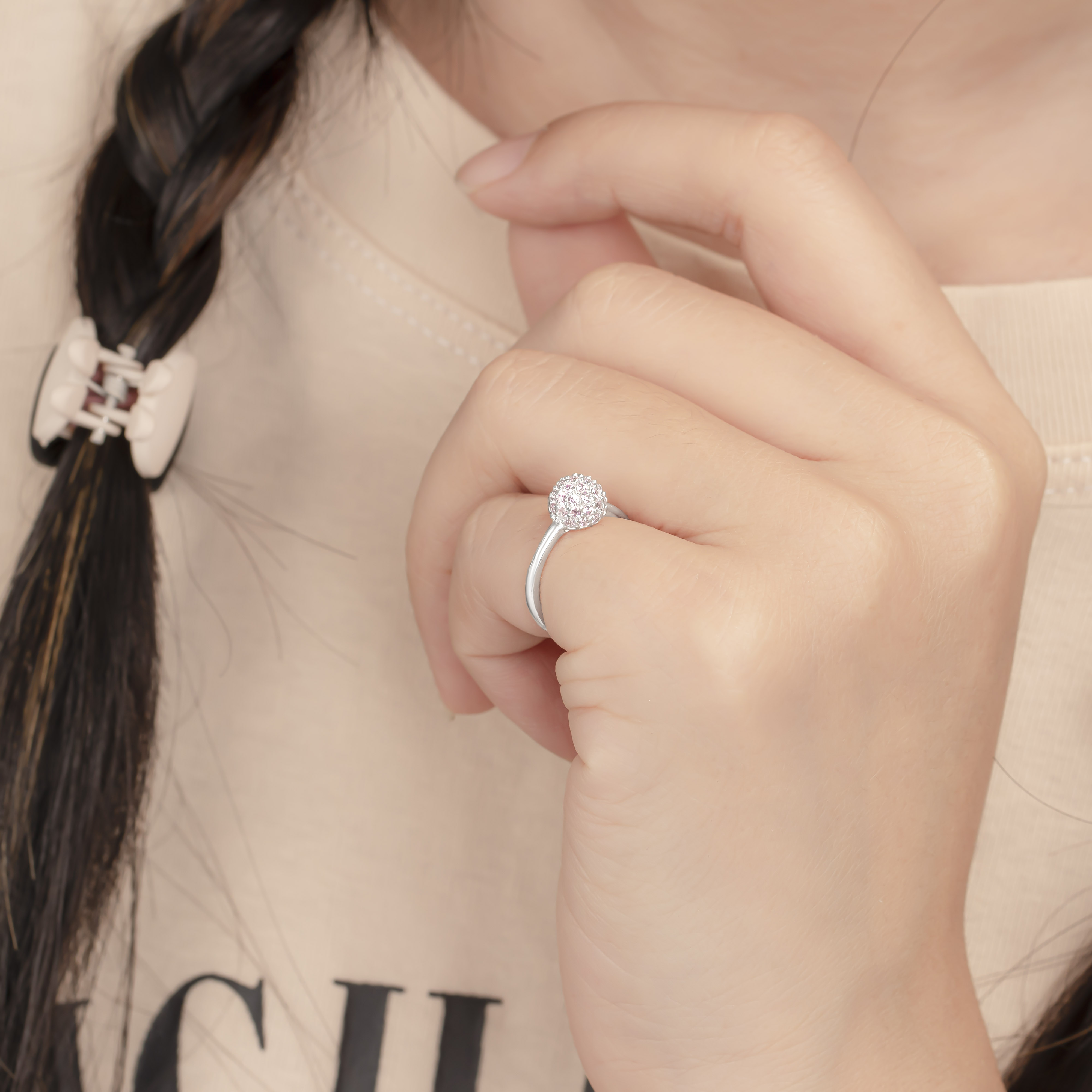 Nhẫn bạc cho bé hình quả cầu đá hồng - SN6015