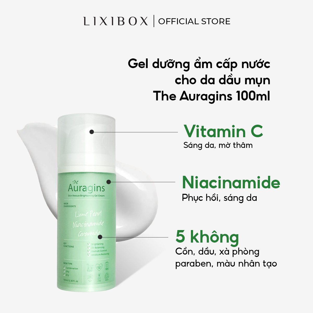 Gel dưỡng ẩm ngừa mụn, giảm thâm The Auragins Skin Rescue Brightening Gel Cream 100ml