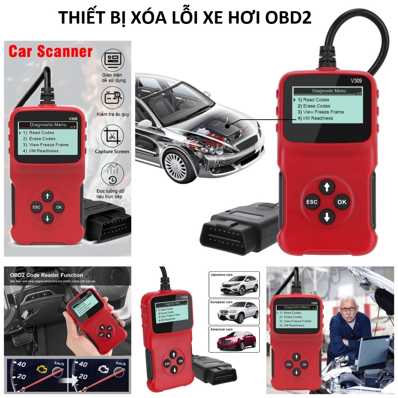 Thiết bị OBD2, Máy quét đọc xóa mã lỗi xe hơi ô tô tự động mẫu mới v309 cắm trực tiếp không cần cài đặt