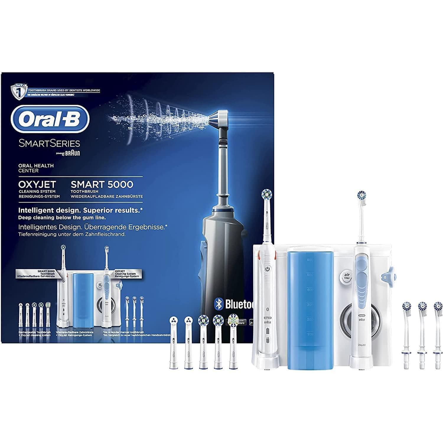 Máy tăm nước Braun Oral B Oxyjet và Bàn chải đánh răng điện Braun Oral B Smart 5000 kết nối Bluetooth hàng chính hãng