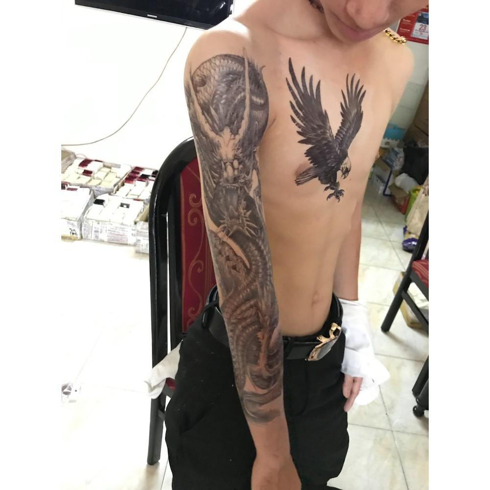 Hình xăm dán kín tay rồng trắng đen 17x48cm