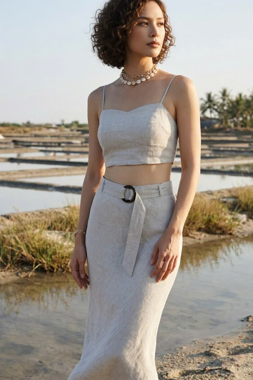 Áo Croptop Hai Dây Linen Vải Lanh Xám Muối Tiêu TOP208 Thời trang Hity