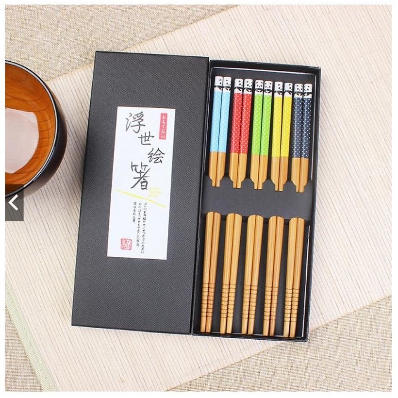 Combo 02 Set đũa tre Tanaka in họa tiết hoa văn tinh xảo - Nội địa Nhật Bản (Set 05 đôi)