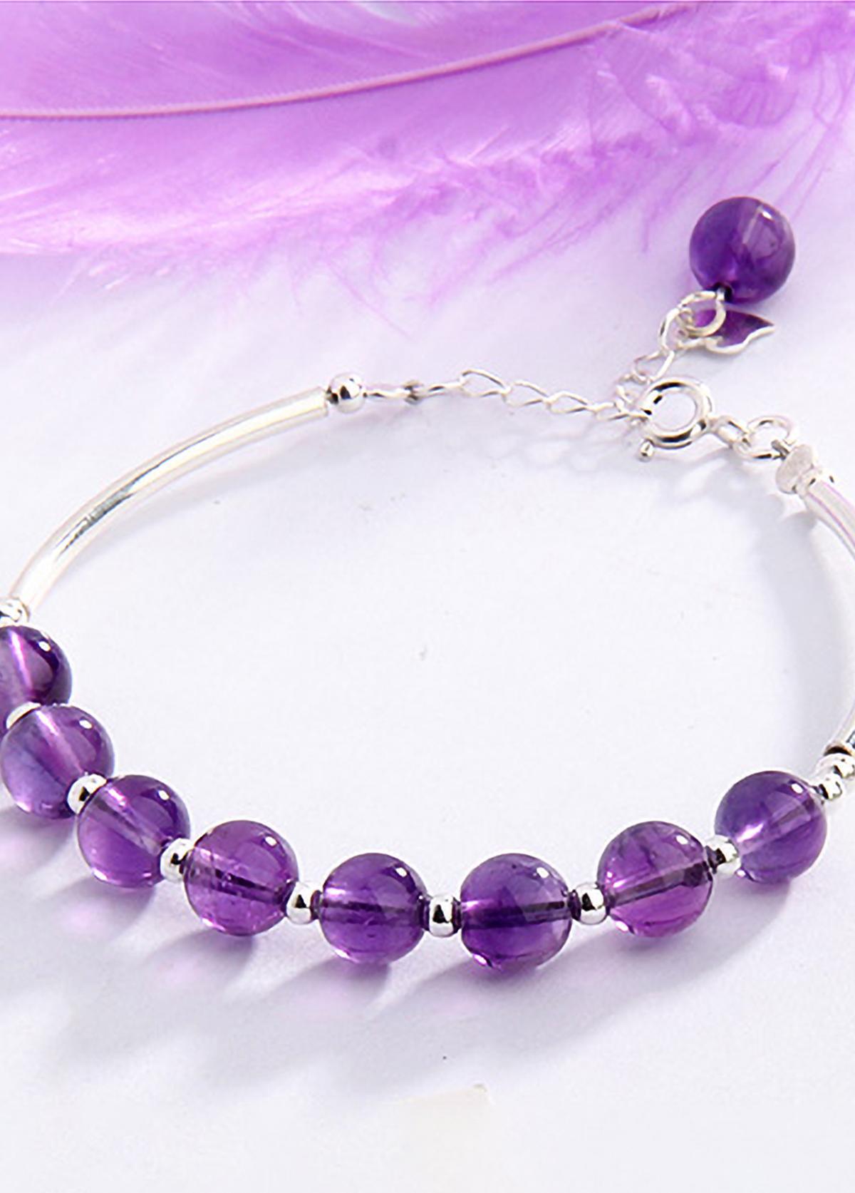Vòng tay đá thạch anh tím phối charm ống bạc mệnh hỏa, thổ - Ngọc Quý Gemstones