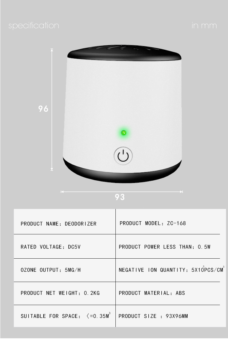 Máy lọc không khí mini cho gia đình, tủ lạnh, nhà bếp, ô tô Mini purificador ZC-168