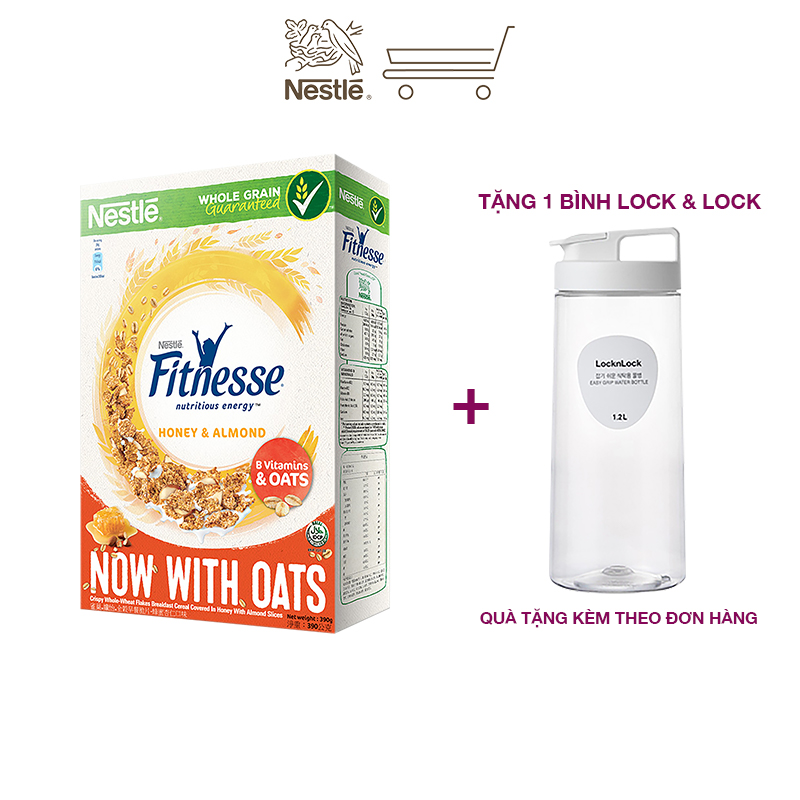 [Tặng 1 bình Lock &amp; Lock] Ngũ cốc ăn sáng Fitnesse mật ong hạnh nhân (Hộp 390g)