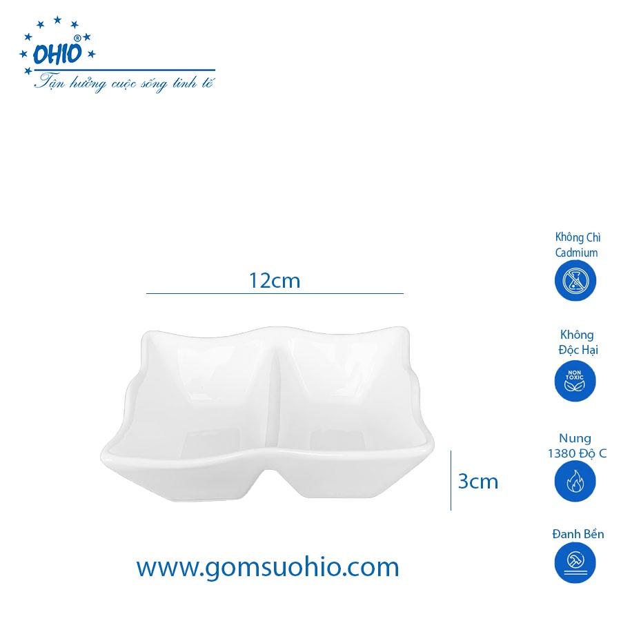 Đĩa 2 Ngăn Chữ Nhật Sứ Trắng OHIO