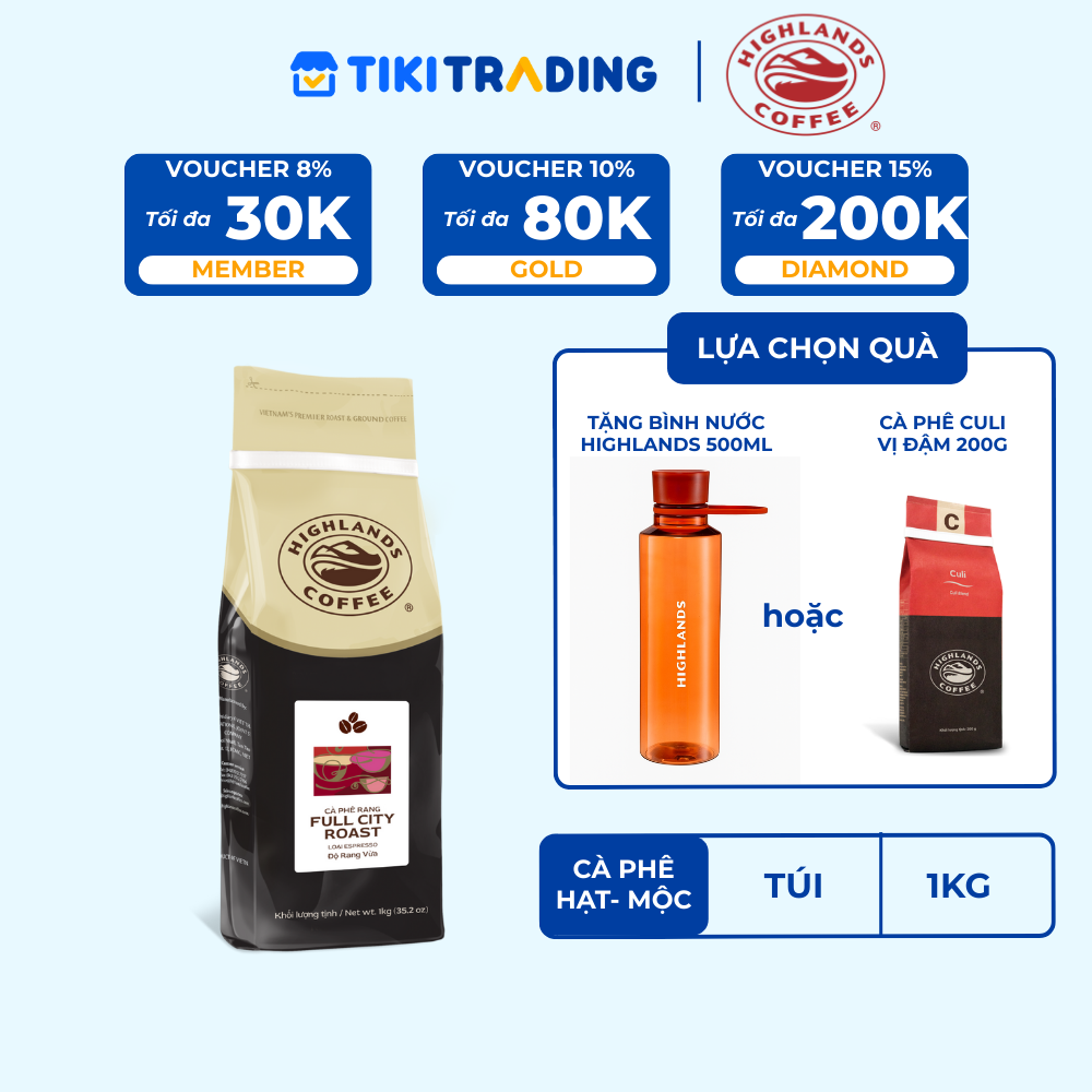 Cà phê hạt Full City Roast Highlands Coffee 1kg