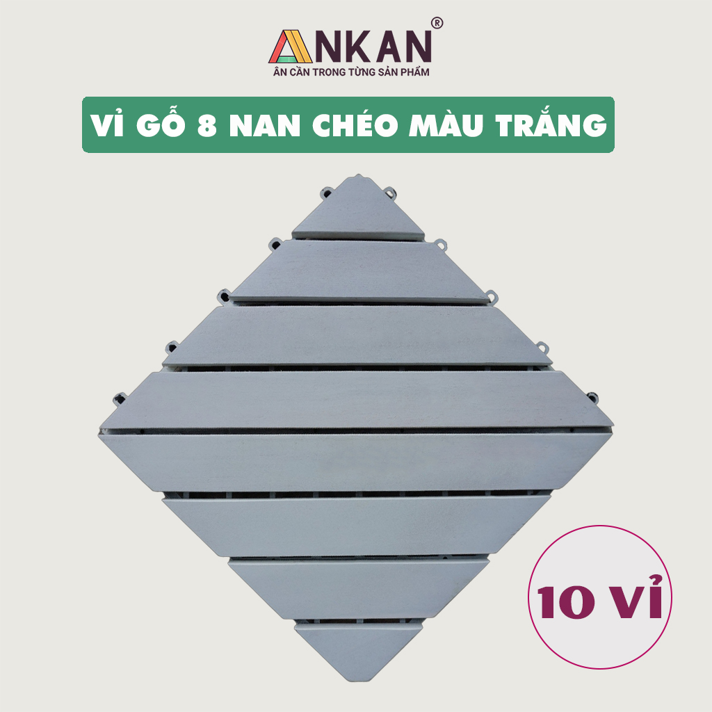 Sàn Gỗ Lót Ban Công Thương Hiệu ANKAN Màu Trắng Nan Hoa, Vỉ Gỗ Lót Sàn Dùng Để Lót Sân Vườn, Nhà Tắm, Phòng Spa, Có Phủ PU, Siêu Bền, Chống Thấm, Chống Trơn Trượt, Tiêu Chuẩn Xuất Khẩu (10 Vỉ) - Hàng Chính Hãng