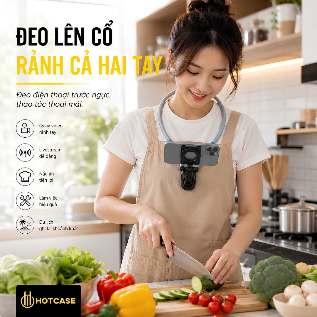Giá đỡ đeo cô từ tính magnetic hỗ trợ quay phim HOTCASE Neck Holder cho điện thoại iPhone / Samsung hỗ trợ quay vlog, POV góc nhìn thứ 1 - Hàng nhập khẩu